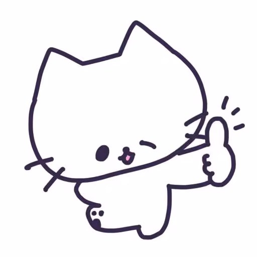 A cute minimalist cartoon cat is drawn with thick dark-purple outlines on a white background. The cat has pointed ears, one visible eye, a small pink nose, whiskers, and a rounded body. One paw is raised near its face, with short motion lines suggesting a playful wave or gesture. A cute minimalist cartoon cat is drawn with thick dark-purple outlines on a white background. The cat has pointed ears, one visible eye, a small pink nose, whiskers, and a rounded body. One paw is raised near its face, with short motion lines suggesting a playful wave or gesture.